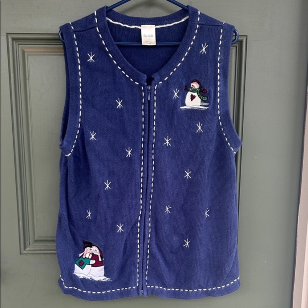 Blair - snowman embroidered knit full zip sleeveless vest
